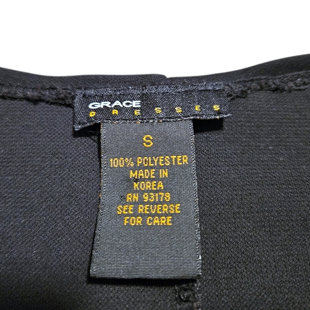 VTG Black Wrap Dress Grace Dresses Sz S Korea Made Buckle Detail V-Neck Career - Picture 5 of 10